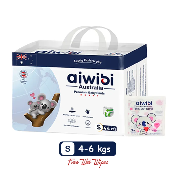 Aiwibi Premium Pant Diapers Small 44Pcs With Free Mini Wet Wipes